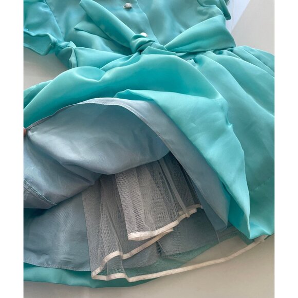 Vintage Toddler Dress, Size 3T, 1950s Aqua Blue Satin Dress for Toddler - Picture 6 of 9